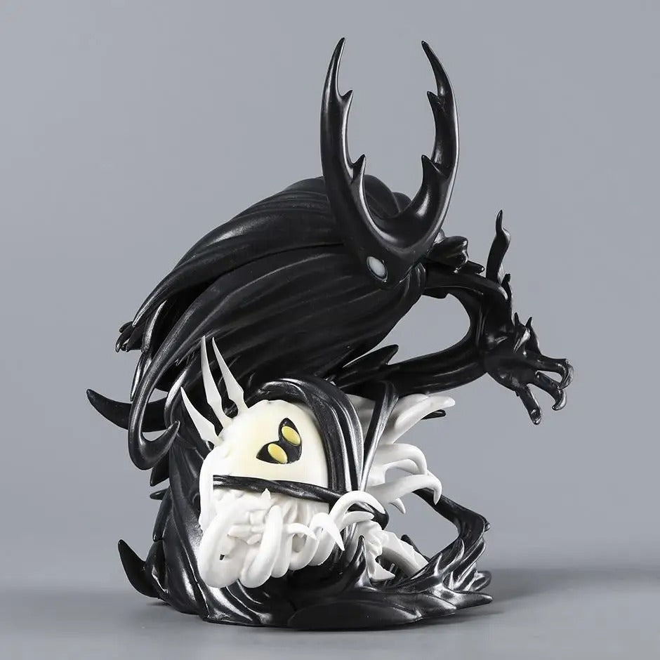 Close-up detail of the orange infection and cracked horn sculpt on The Hollow Knight & The Radiance Figure model.