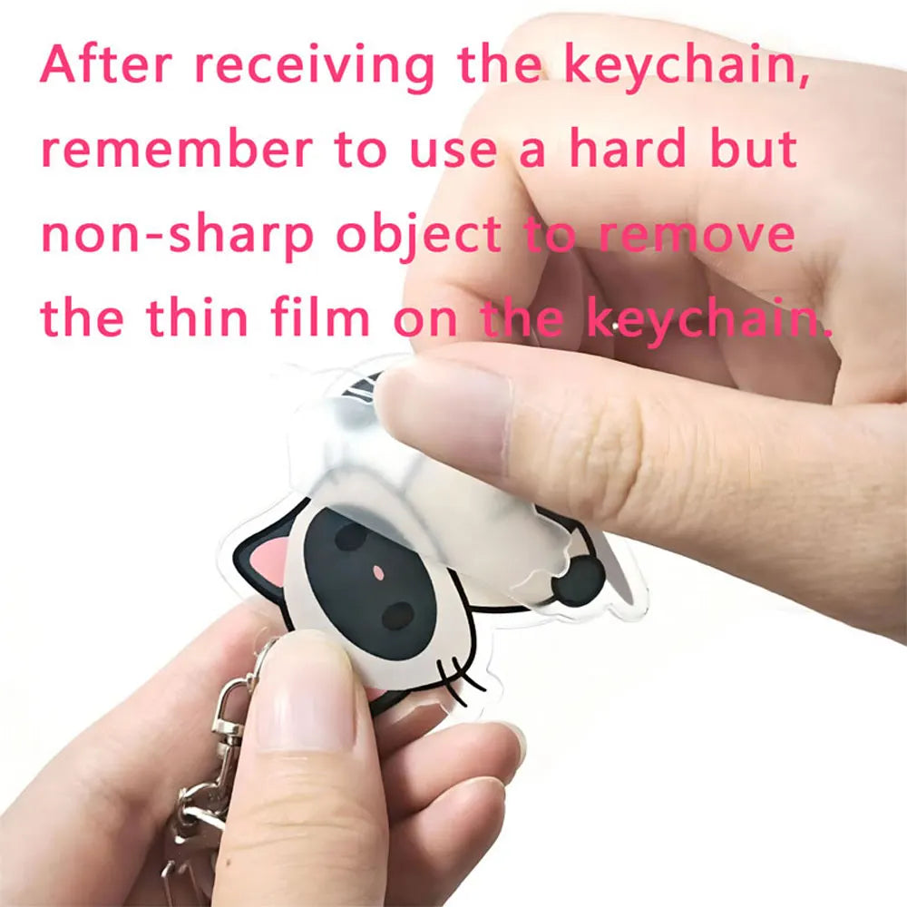 Close-up of The Knight acrylic bag charm, showing print detail