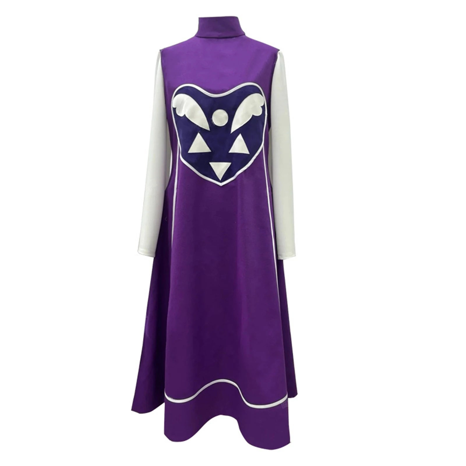 Front view of the purple and white Toriel Cosplay Costume, a staple piece of DELTARUNE Merch for fan events.