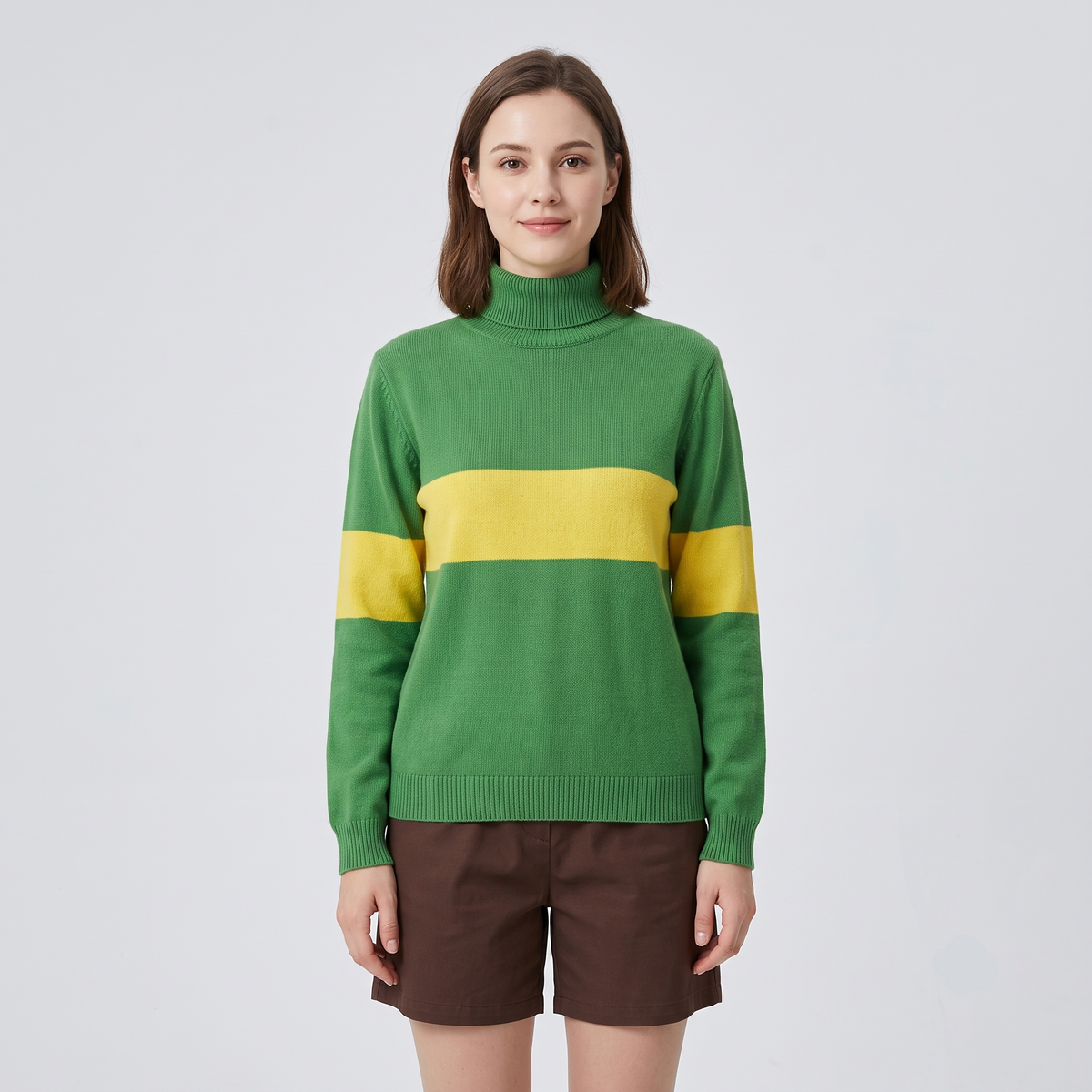Green and yellow Undertale cosplay Chara outfit set displayed flat with matching shorts.