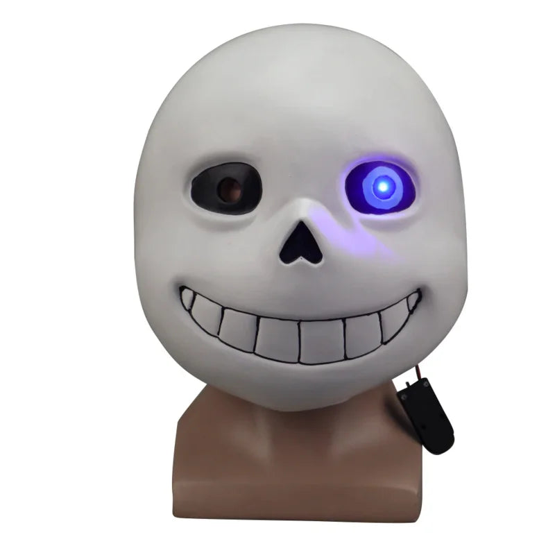 Front view of the Undertale cosplay Sans mask, showcasing the LED light feature, ideal for adult costumes.