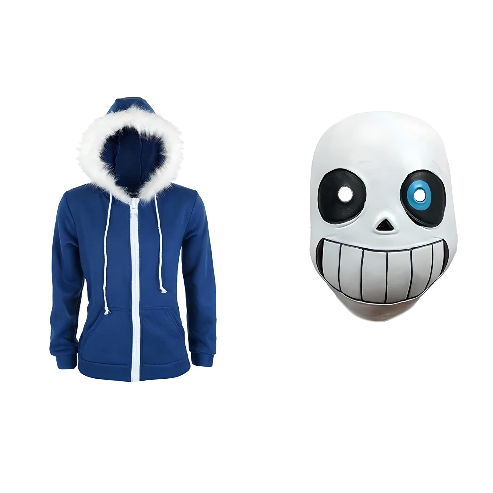 Undertale Sans Cosplay Hoodies Latex Mask COOL SKELETON Cos Blue Coat Halloween Cosplay Costume Unisex Jacket Headgear Cartpitol
