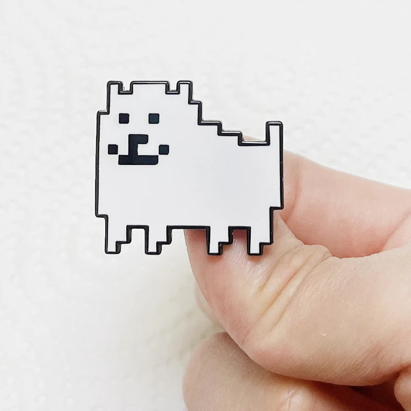 Undertale Merch Annoying Dog pin set accessory, highlighting the vibrant colors and detailed line work.