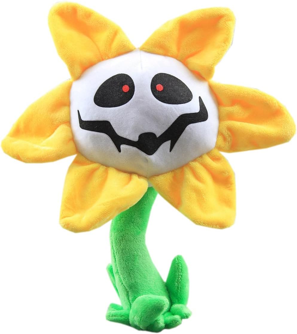 Undertale merch Flowey Plush Toy, front view showing the iconic smiling face and yellow petals.