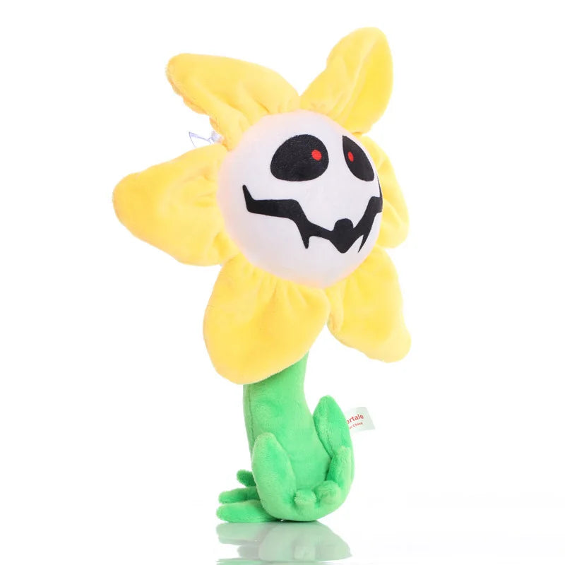 Undertale merch Flowey smiling plush, featuring the character's most famous expression.