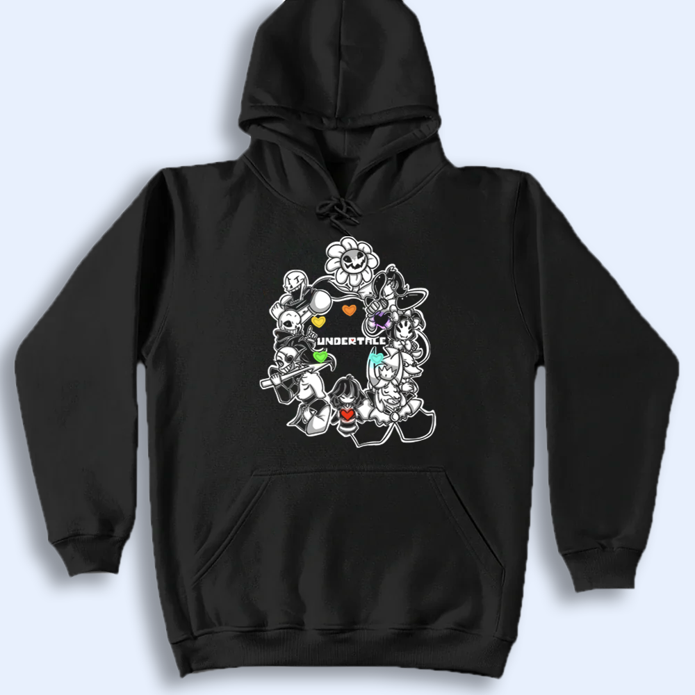 Undertale Black hoodie with a colorful graphic design on a light gray background