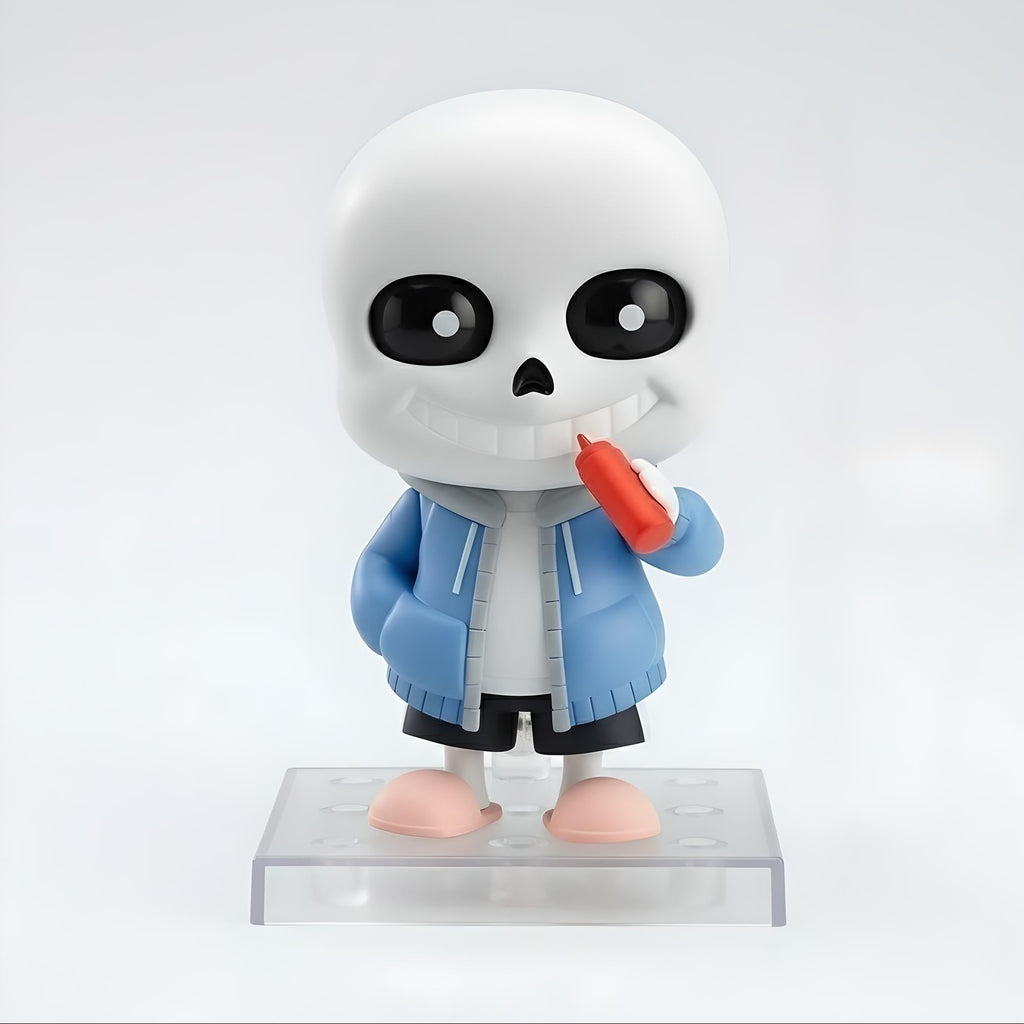 Undertale Sans Nendoroid figurine wearing a blue jacket on a white background