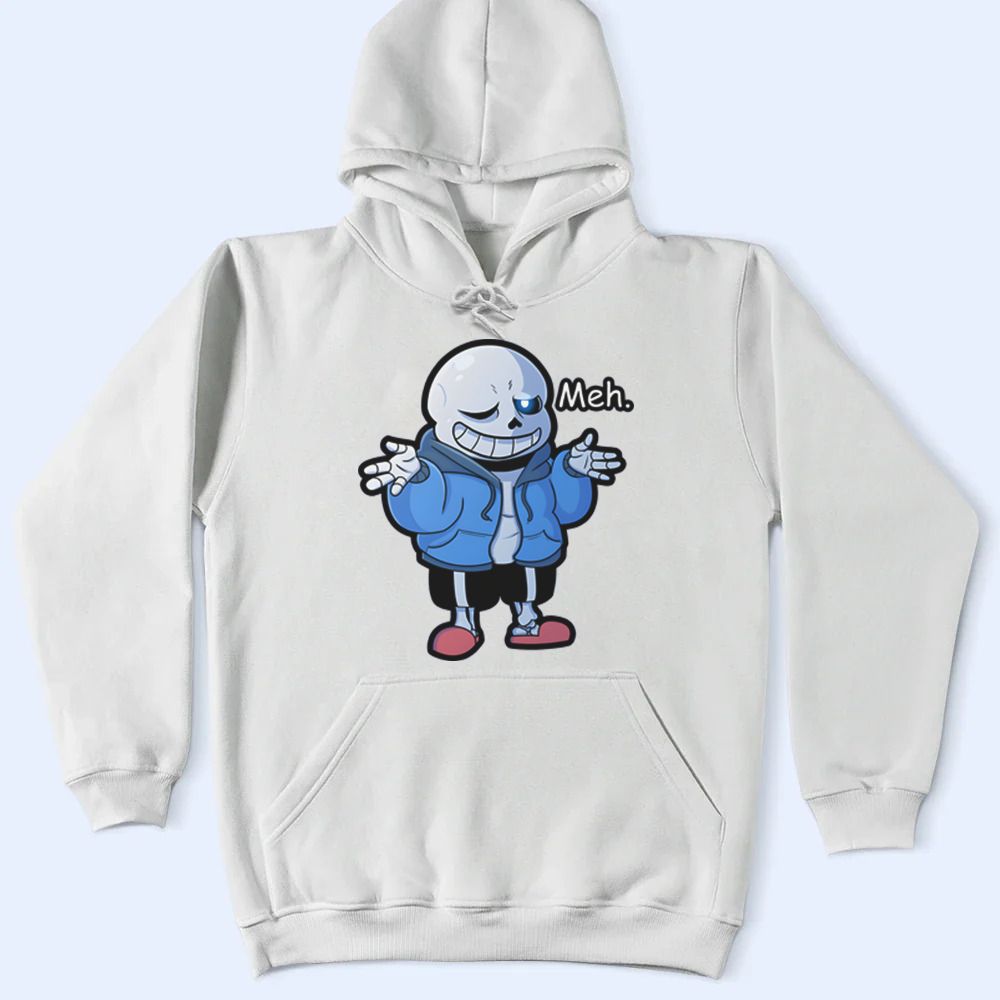 Hoodie with a Sans character design on a light blue background