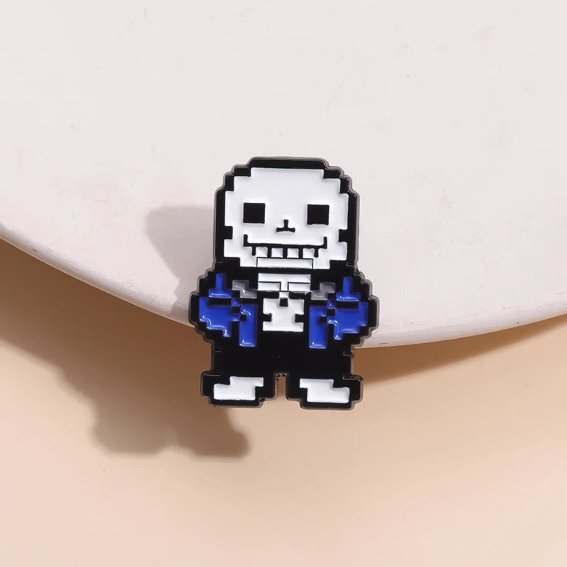 Undertale Merch Sans pin set accessory, highlighting the vibrant colors and detailed line work.