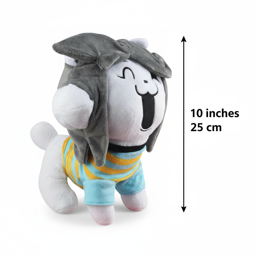 Undertale Merch Temmie Plush Toy, displaying the size comparison against a hand or common object.