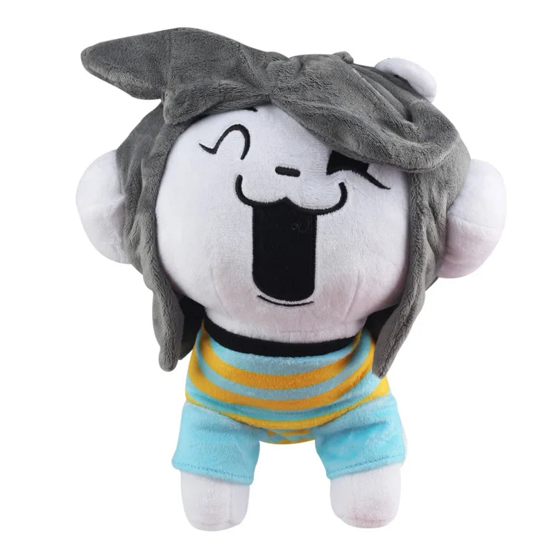 Undertale Merch Temmie Plush Toy, front view, showcasing the unique monster doll.