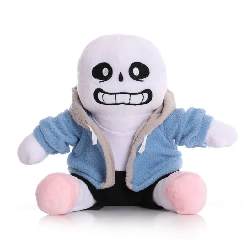 The Undertale Sans plush packaged as a birthday or Christmas gift, ready for gifting.
