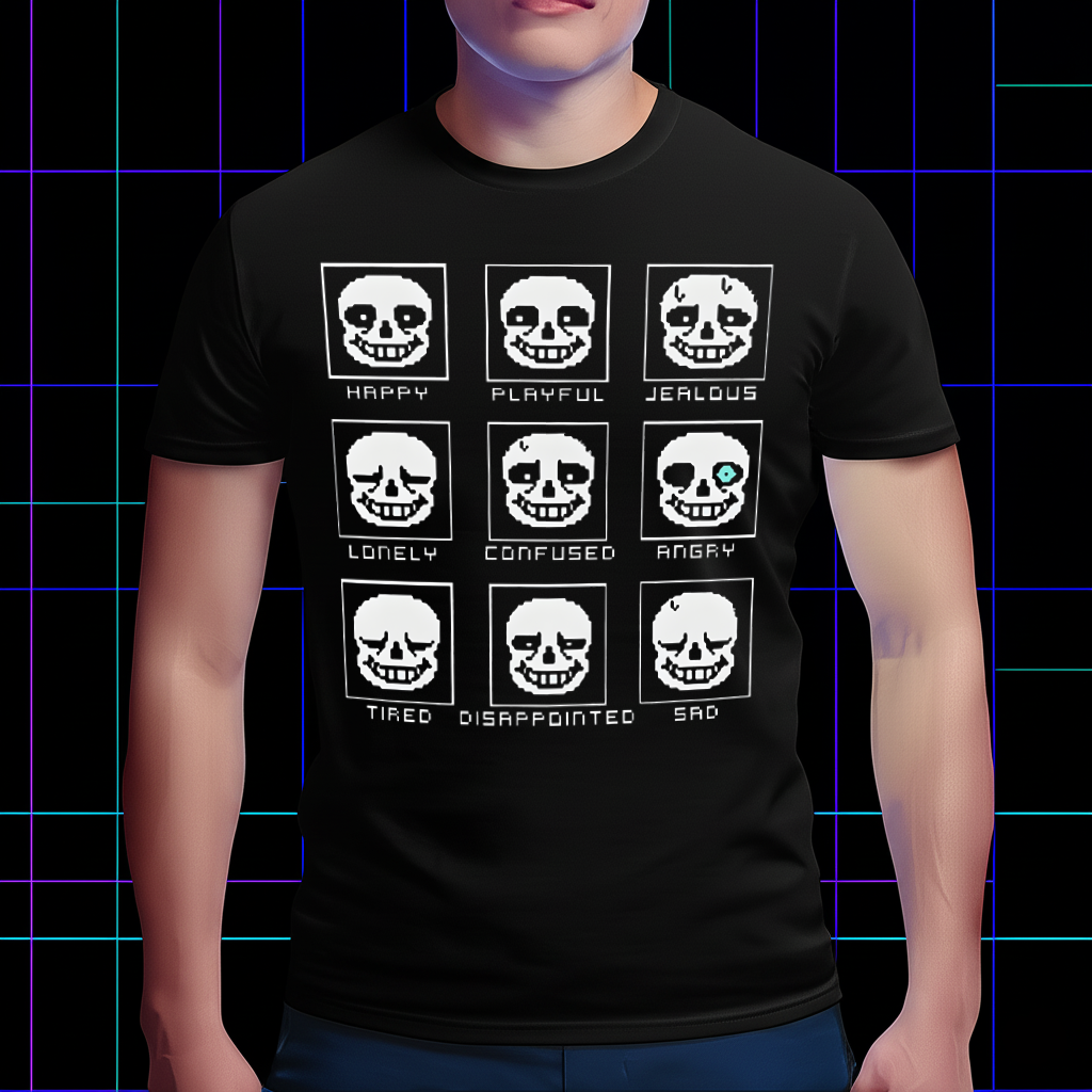 Undertale Sans Moods Tee, Iconic Skeleton Expression Shirt for Fans Cartpitol