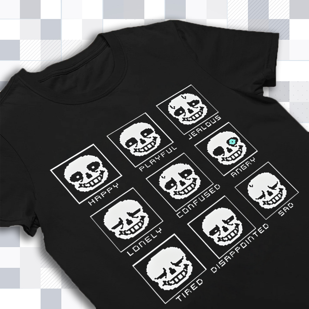 Undertale Sans Moods Tee, Iconic Skeleton Expression Shirt for Fans Cartpitol