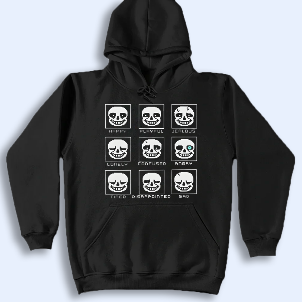 Undertale Sans Moods Tee, Iconic Skeleton Expression Shirt for Fans Cartpitol