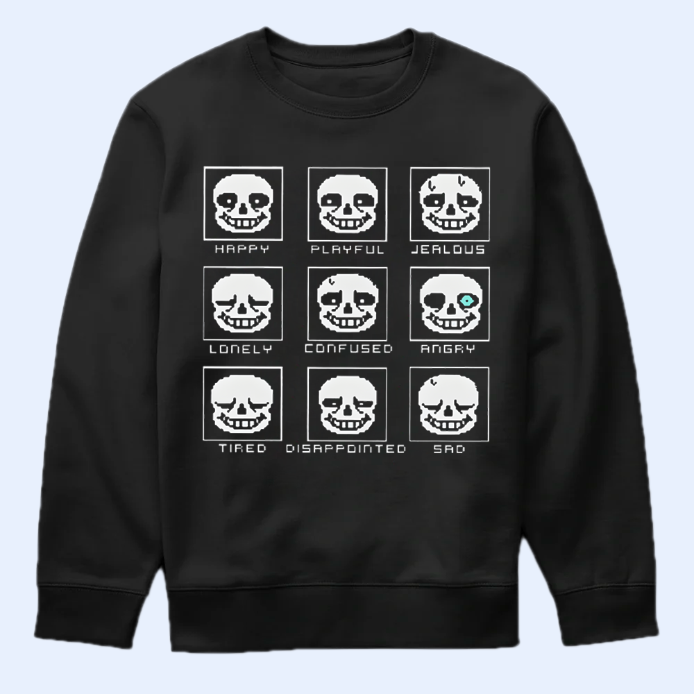 Undertale Sans Moods Tee, Iconic Skeleton Expression Shirt for Fans Cartpitol