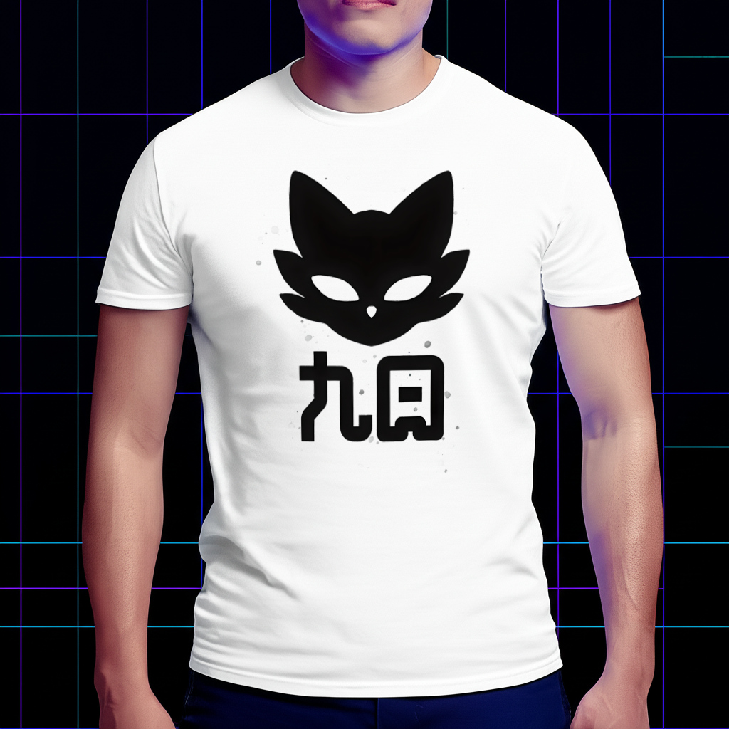 A model wearing the Nine Sols Yi silhouette t-shirt, showcasing the subtle design